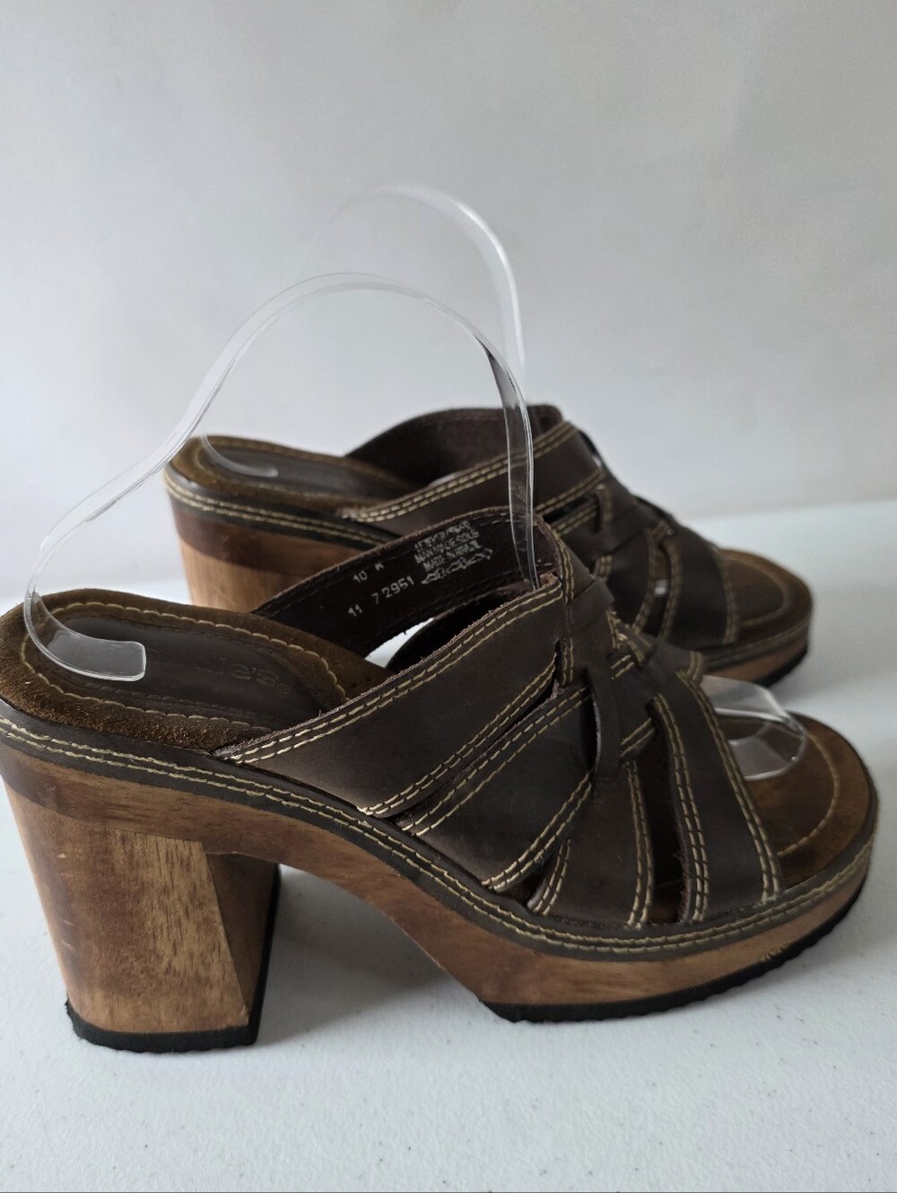 Candies Vintage Leather Sandal Size 10 Brown Chunky Wood Heel Y2K Platform Shoes